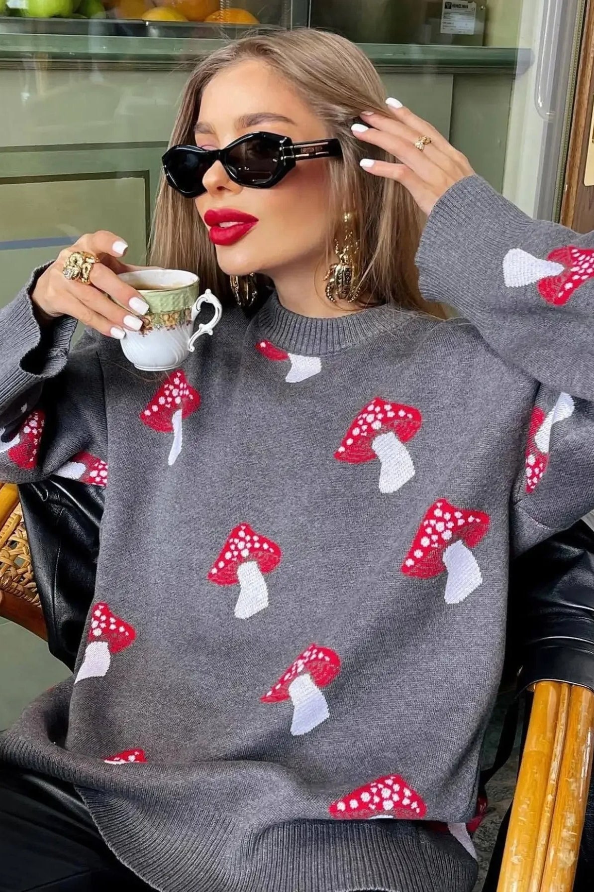 Cozy Mushroom Jacquard Knit Sweater