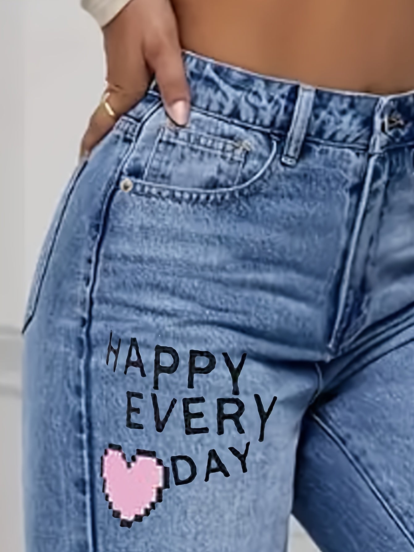 High-Waist Wide-Leg Denim Jeans with Bold Graphic Prints