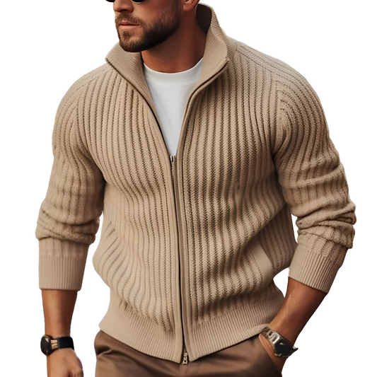 Mens Ribbed Zip-Up Cardigan Sweater