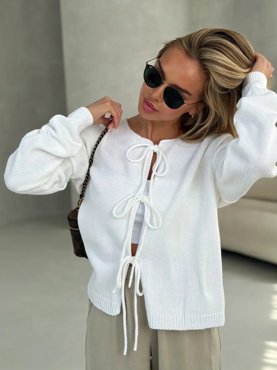 Chic Lace-Up Short Cardigan Sweater
