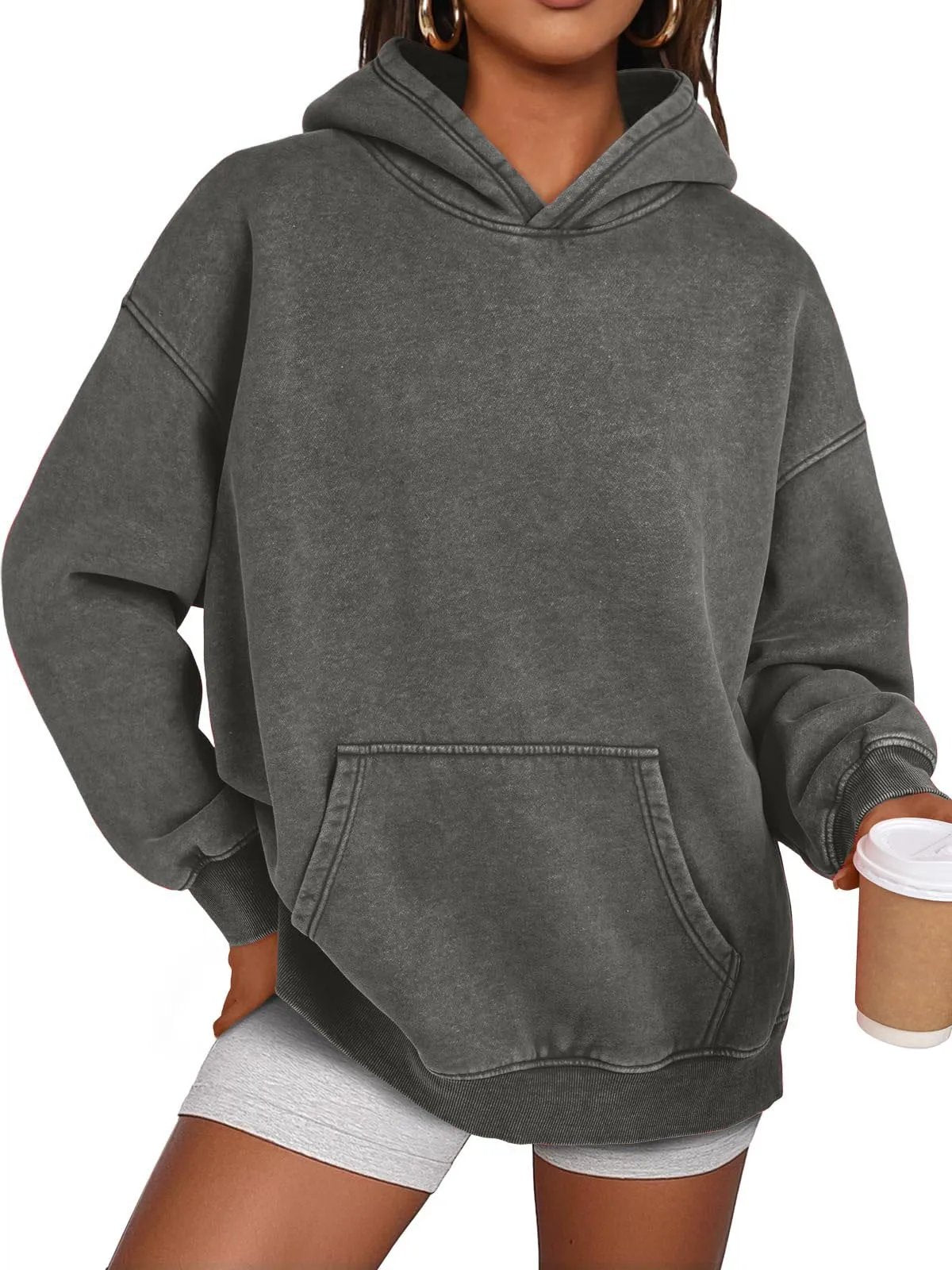 Oversized Acid Wash Hoodie Pullover