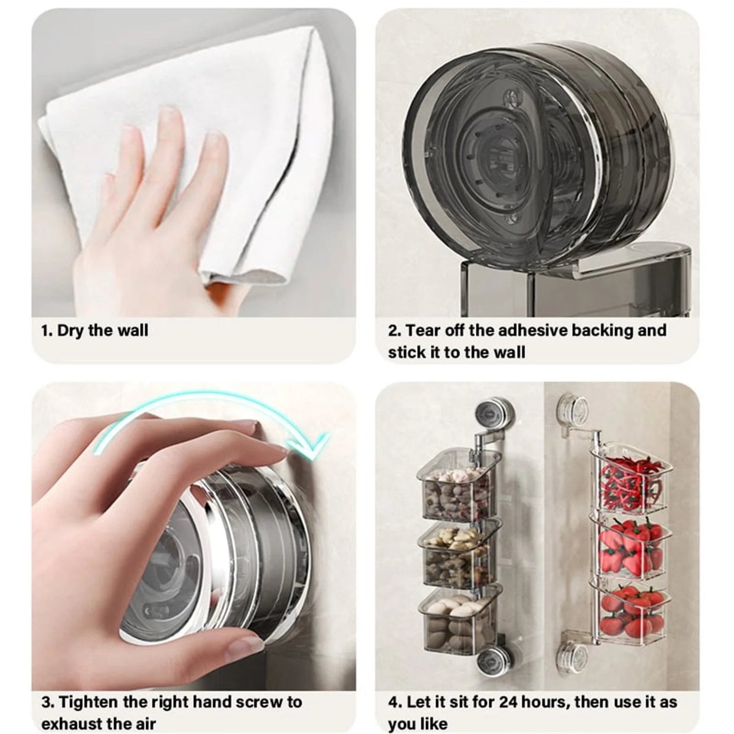 OrganizeEase™ - 3-Tier Rotating Kitchen Suction Shelf