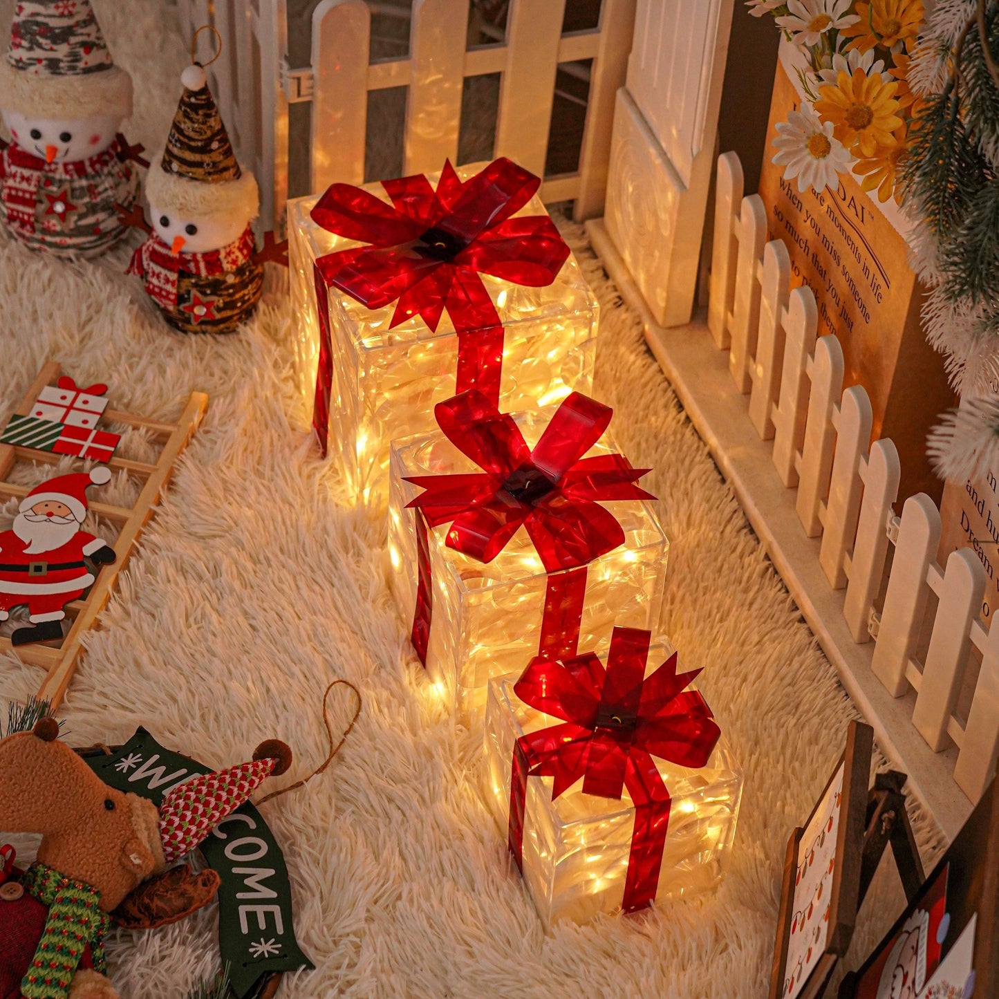 Festive LED Light Gift Box Set for Holiday Decor