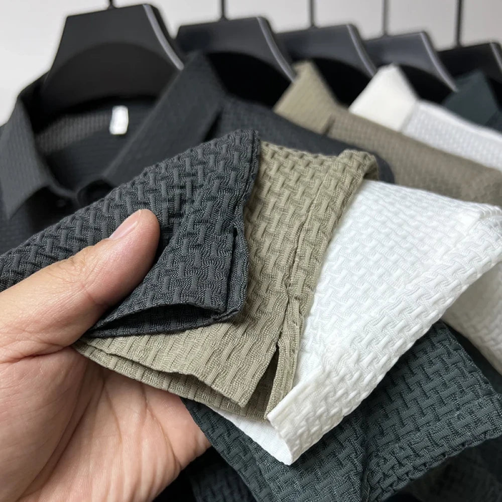Lightweight Waffle Knit Polo Shirt