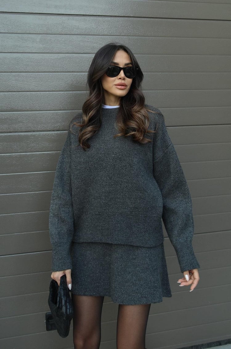 Chic Knit Sweater & Mini Skirt Set for Cozy Fall Style