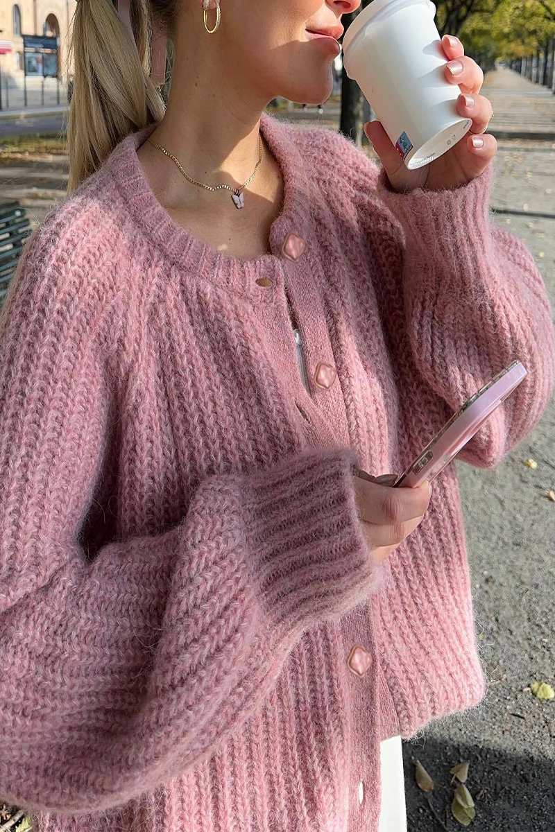 Casual Buttoned Knit O-Neck Sweater Outerwear