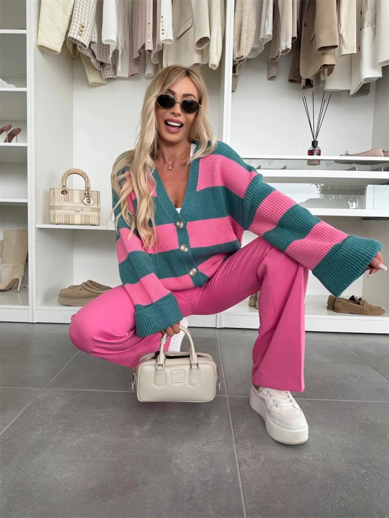 Casual Striped V-Neck Knitted Cardigan