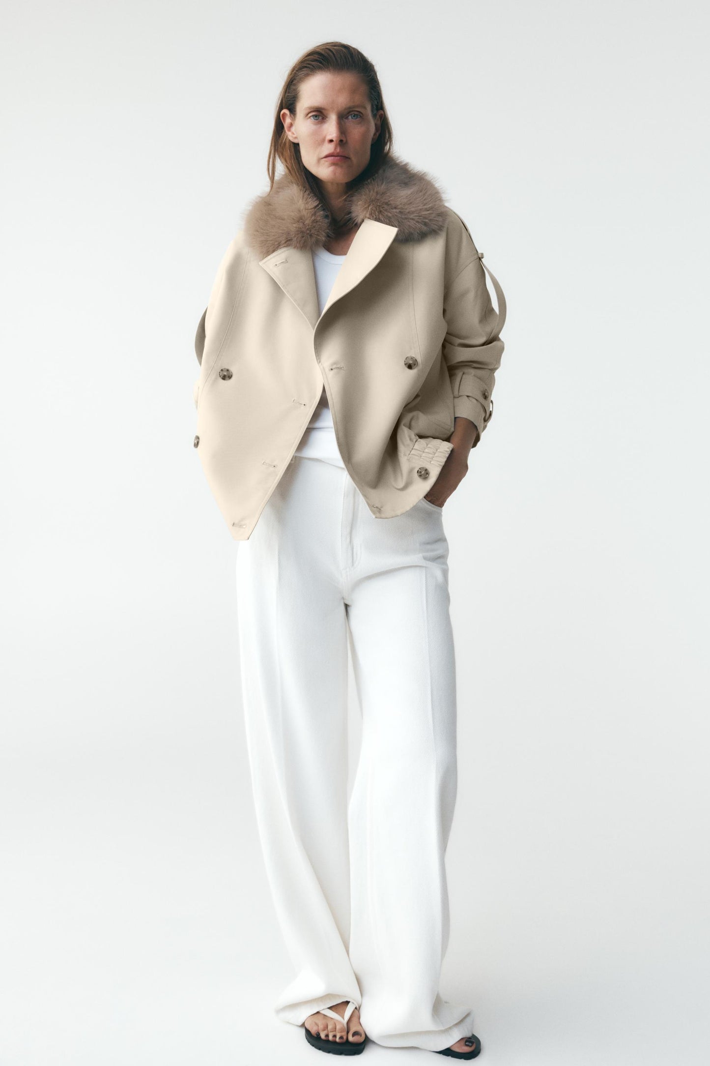 Chic Faux Fur Trench Coat