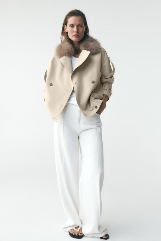 Chic Faux Fur Trench Coat