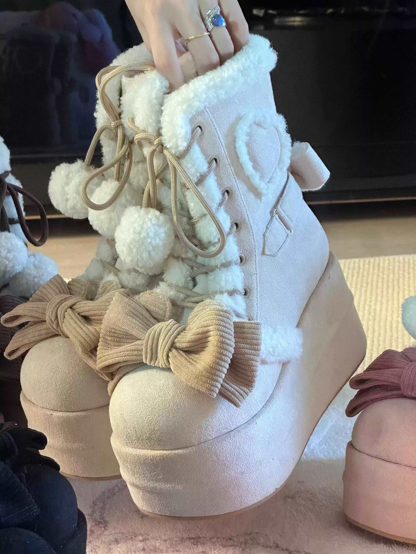 Cozy Winter Snow Boots in Pink and Cream