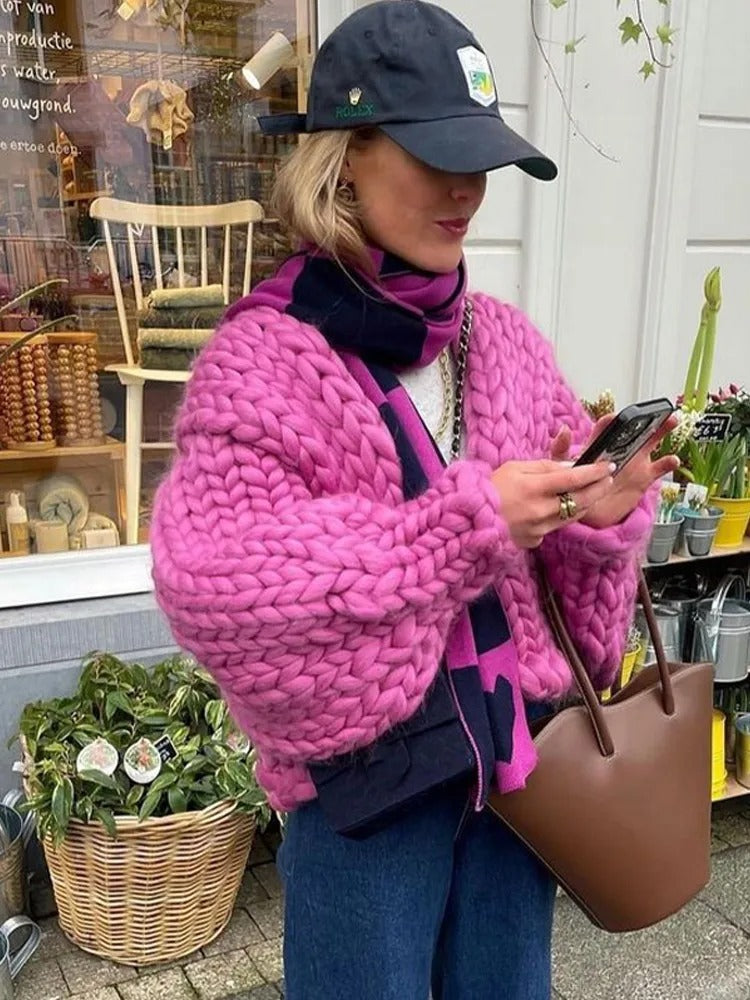 Cozy Twist Knit Solid Casual Cardigan Sweater