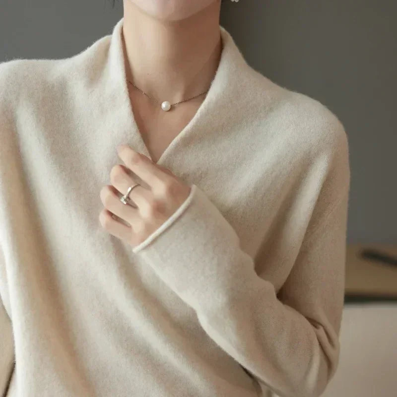 Cashmere Luxe - Elegant Crossed Sweater for Women
