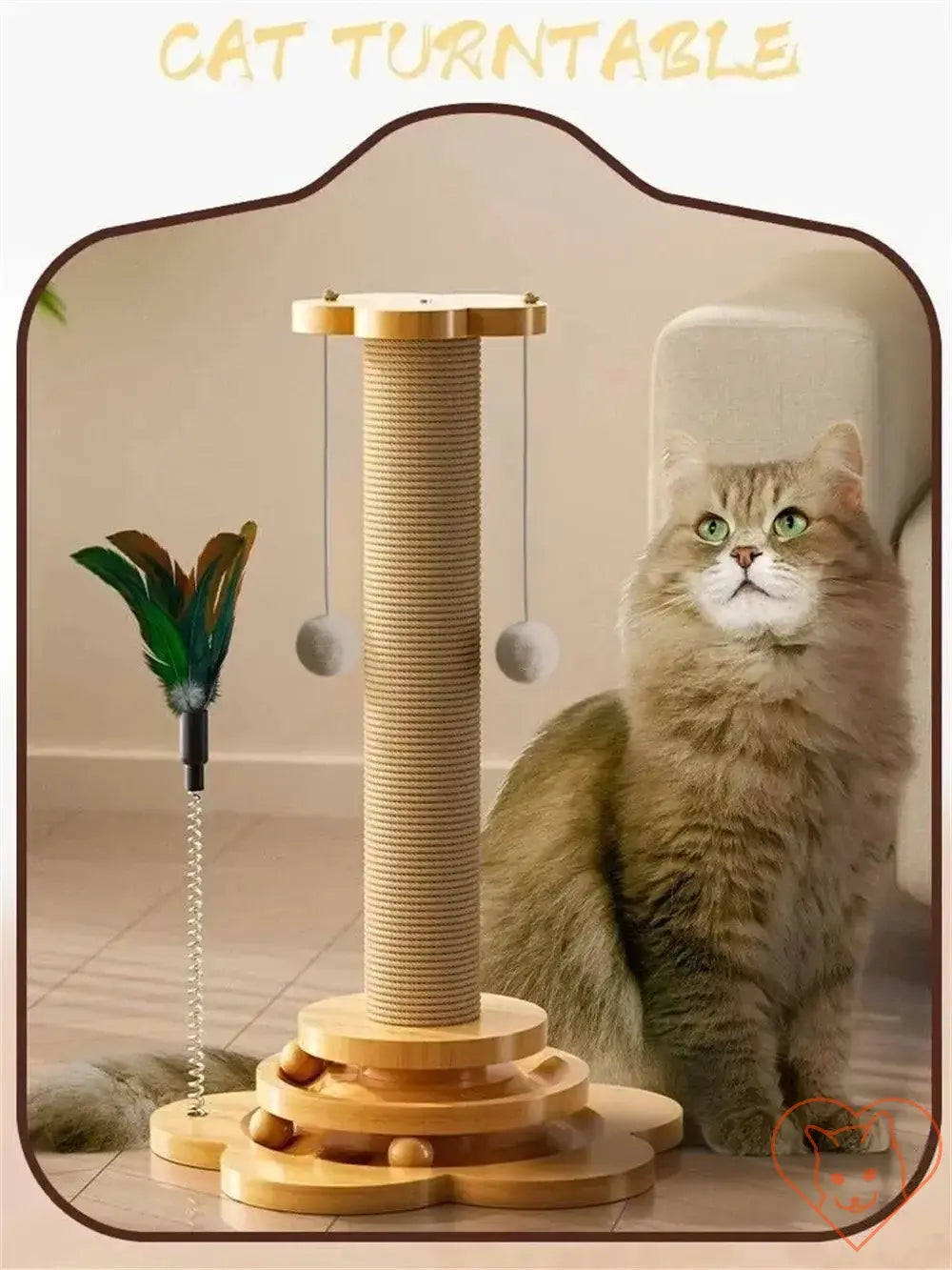 PurrfectPlay™ - Wooden Cat Turntable & Sisal Scratching Post