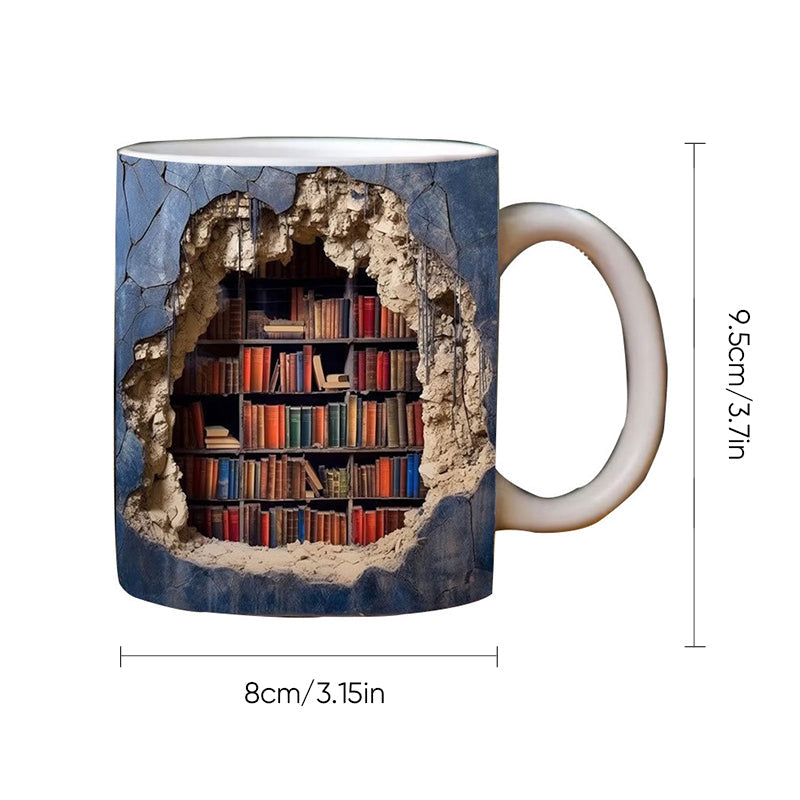 Ceramic 3D Bookshelf Mug for Book Lovers