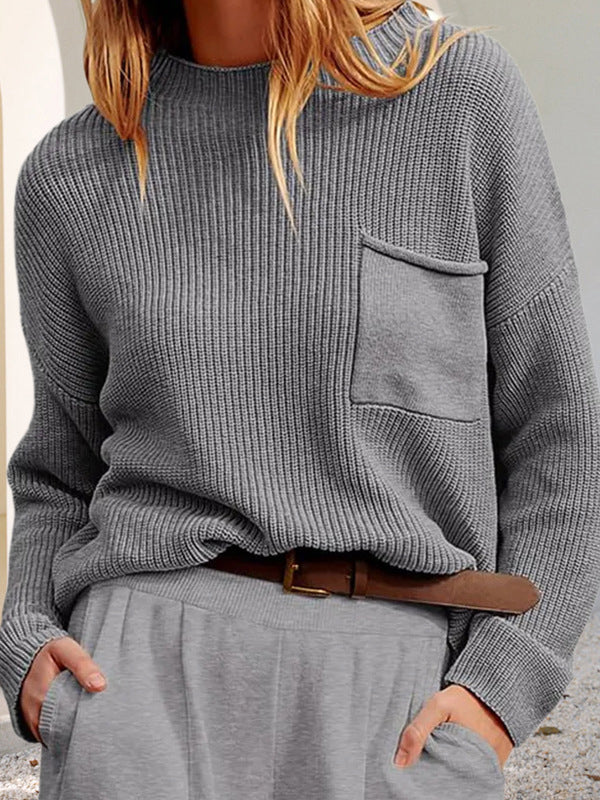 Cozy Relaxed Knit Sweater with Pockets