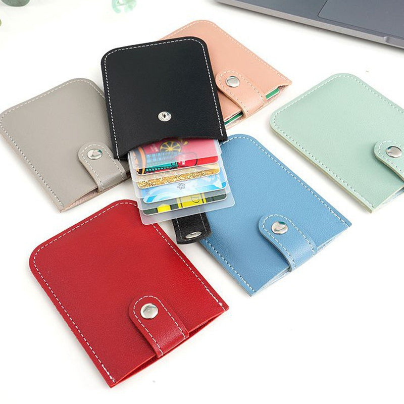 Slim Minimalist PU Leather Card Holder for Women