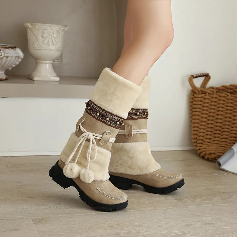 Boho Chic Faux Suede Knee-High Winter Boots