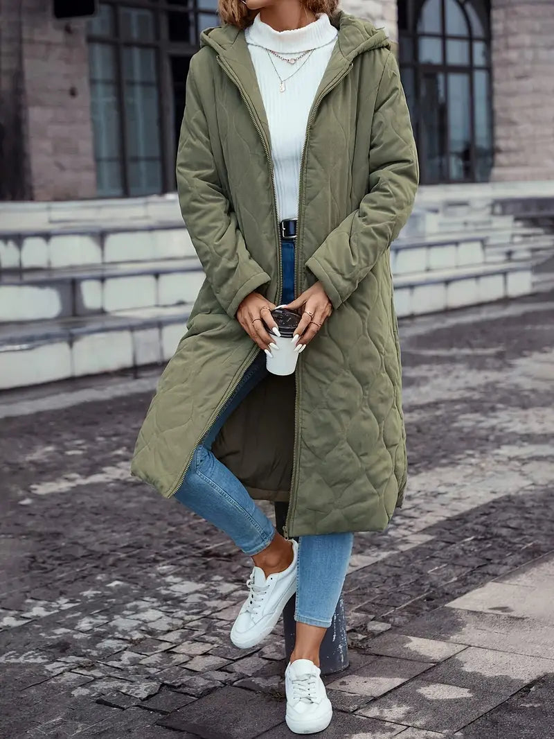 Cozy Cotton Quilted Hooded Coat with Long Sleeves