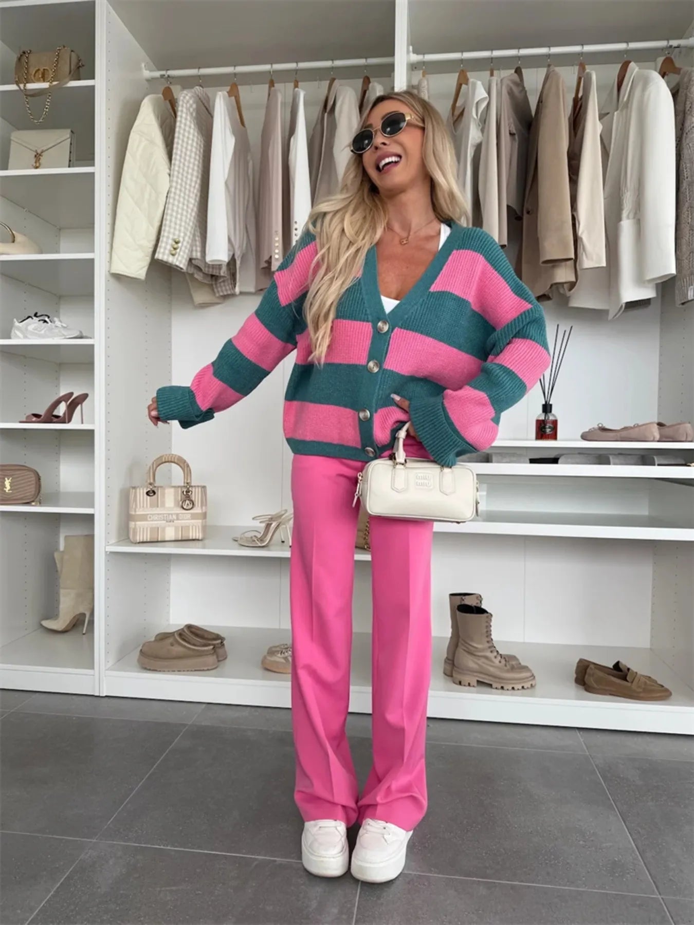 Casual Striped V-Neck Knitted Cardigan