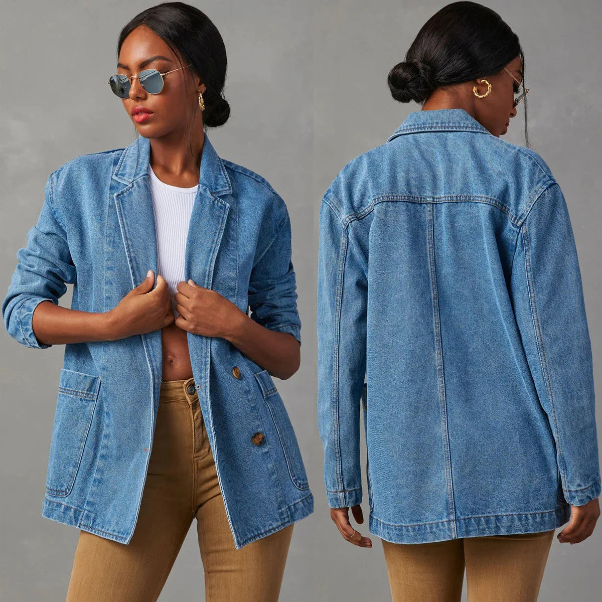 Chic Denim Blazer Jacket for Women