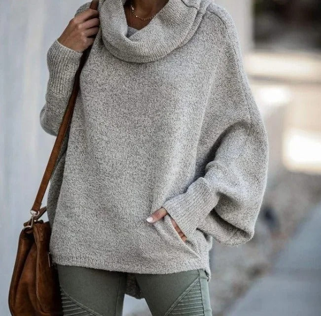 Cozy Batwing Cowl Neck Sweater with Pockets