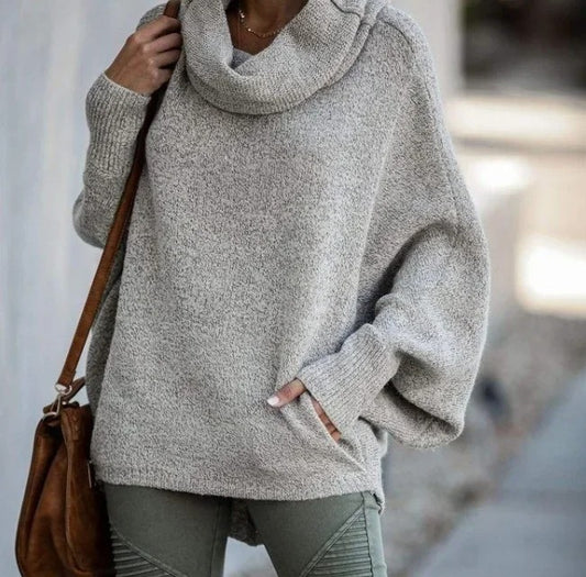 Cozy Batwing Cowl Neck Sweater with Pockets