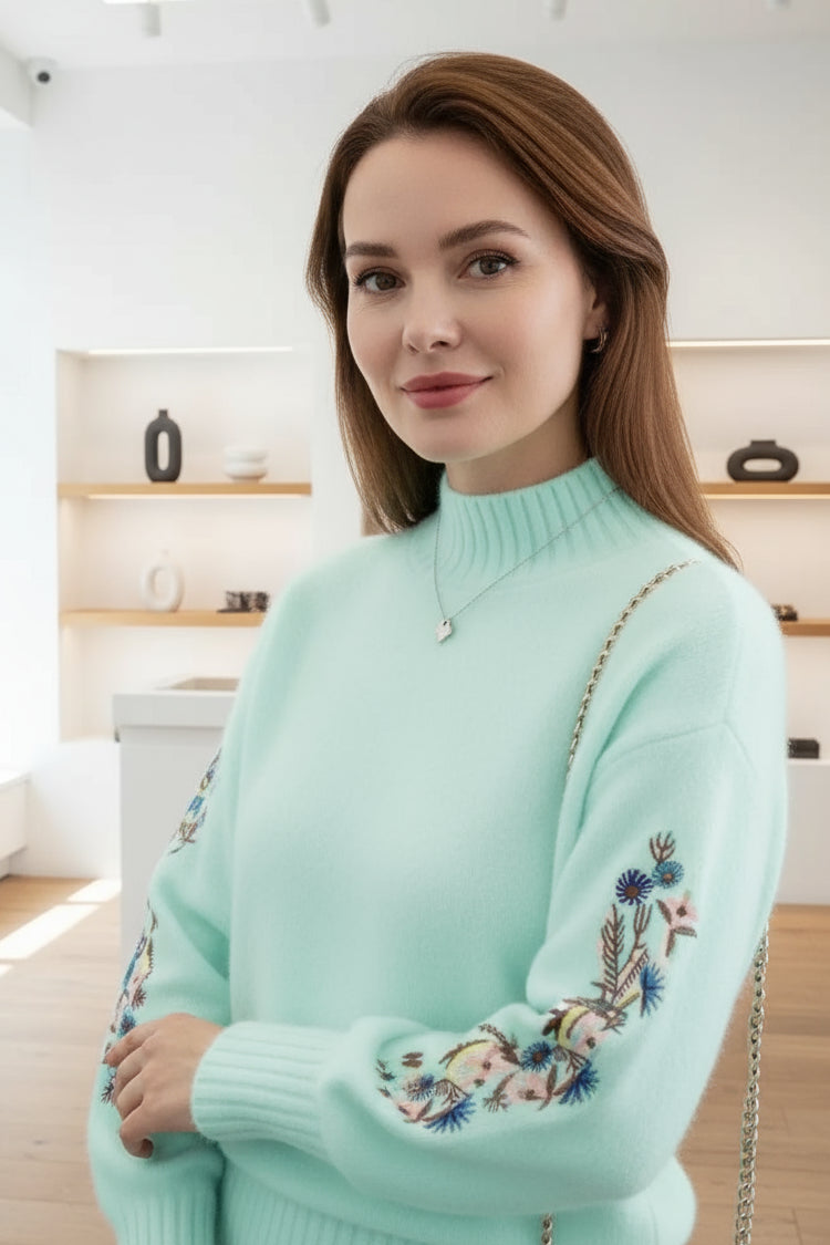 Floral Pattern Cozy Knit Sweater