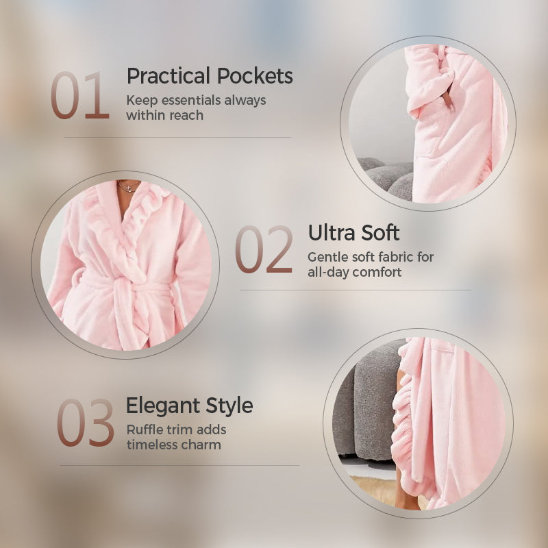 SereniWear™ - Ultra Soft Bathrobe with Elegant Ruffle Trim