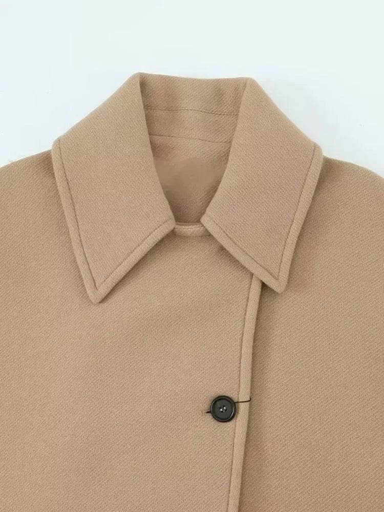 Oversized Turn-Down Collar Jacket with Side Pockets