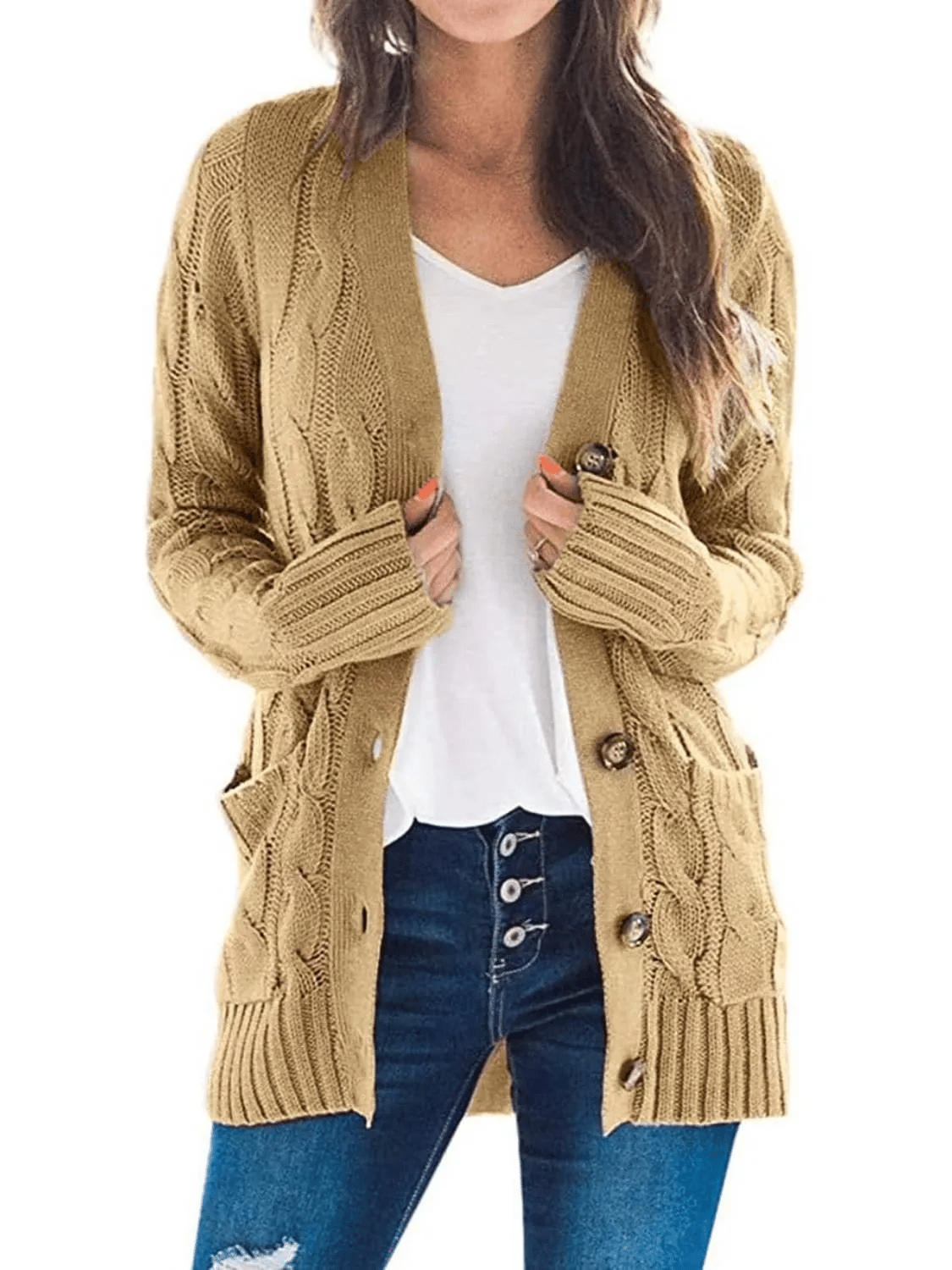 Cable Knit Open Front Cardigan