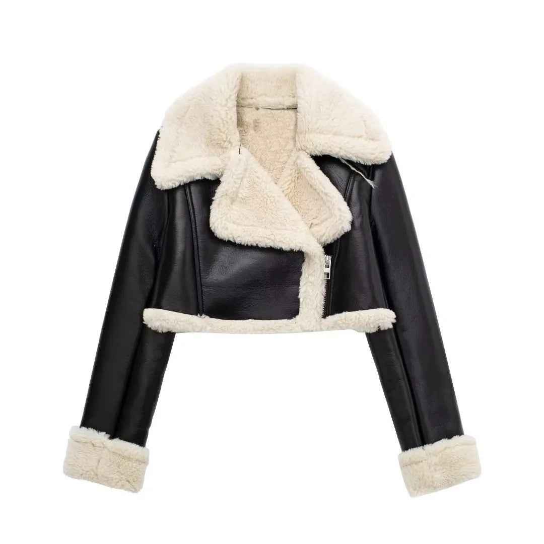 Chic Women's Short Jacket with Warm Teddy Lining