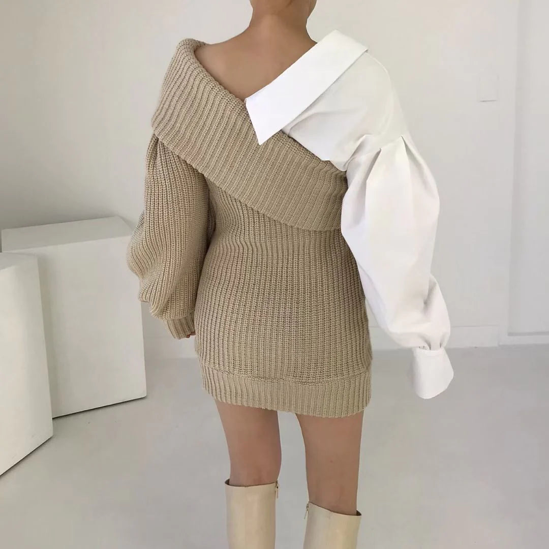 Patchwork Knit Sweater Dress