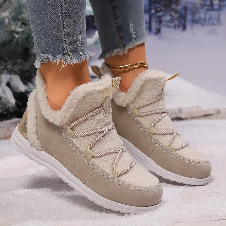 Cozy Plush Patchwork Winter Boots for Women
