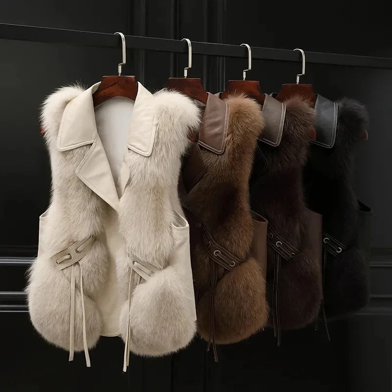 Chic Faux Fur Belted Vest