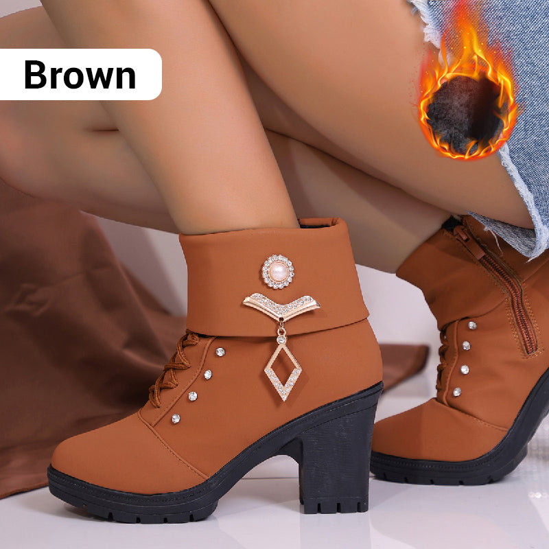 Chic Rhinestone Ankle Boots with Chunky Heel
