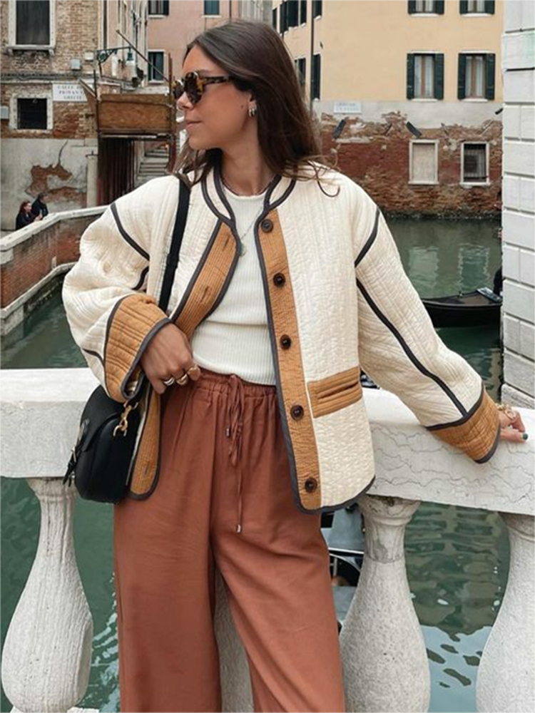 Cozy Transitional Women's Jacket with Button Detail