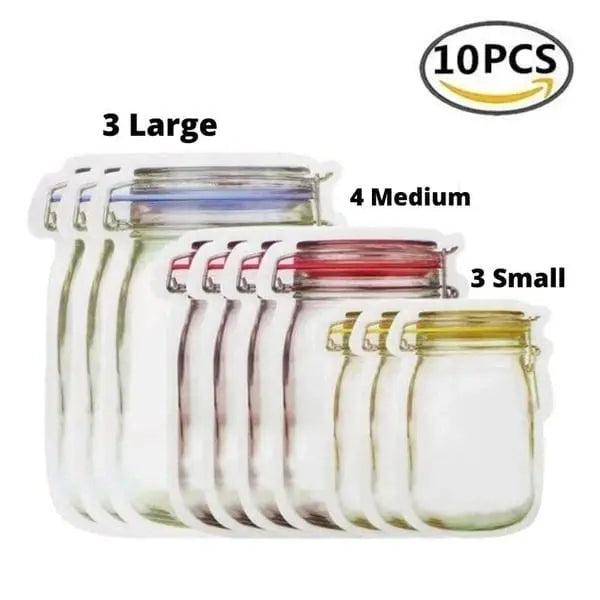 Reusable Mason Jar Style Ziplock Bags Leak-Proof Storage Pouches