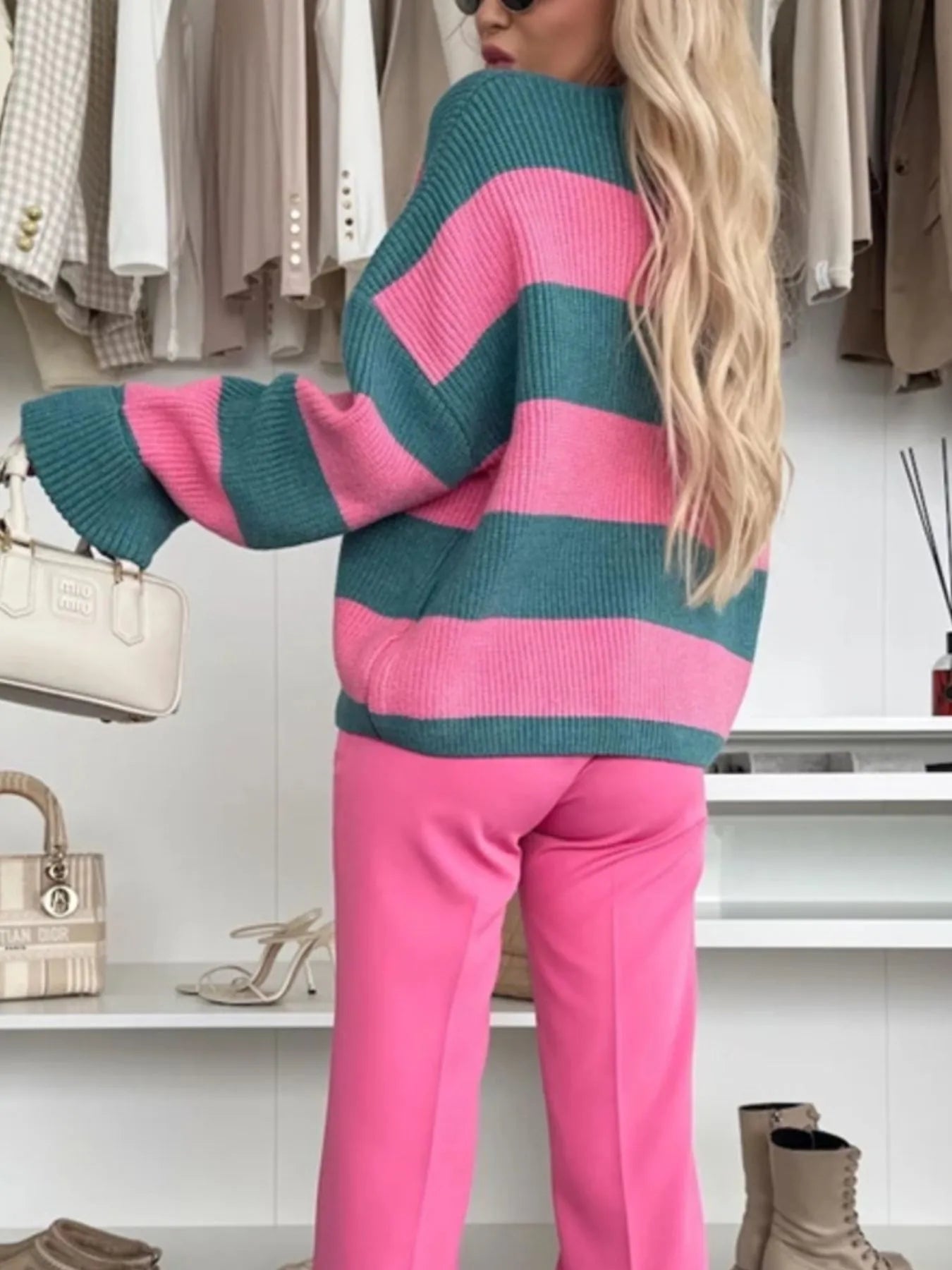 Casual Striped V-Neck Knitted Cardigan