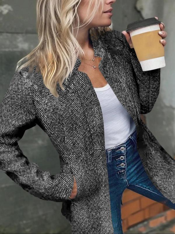 Chic Open Front Long Sleeve Coat with Pockets