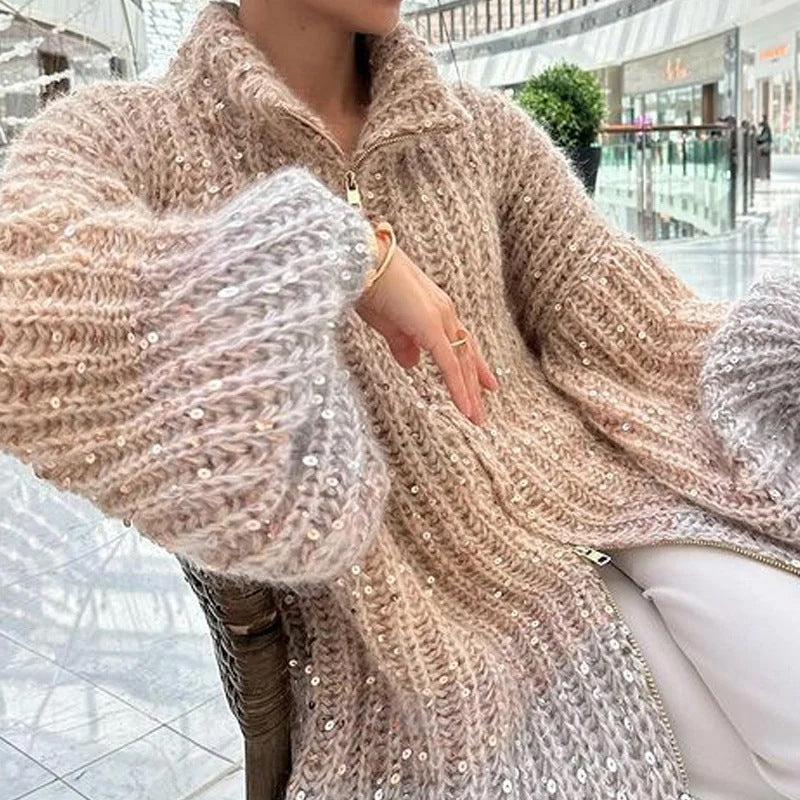 Sparkling Knit Cardigan with Glitter Sequins