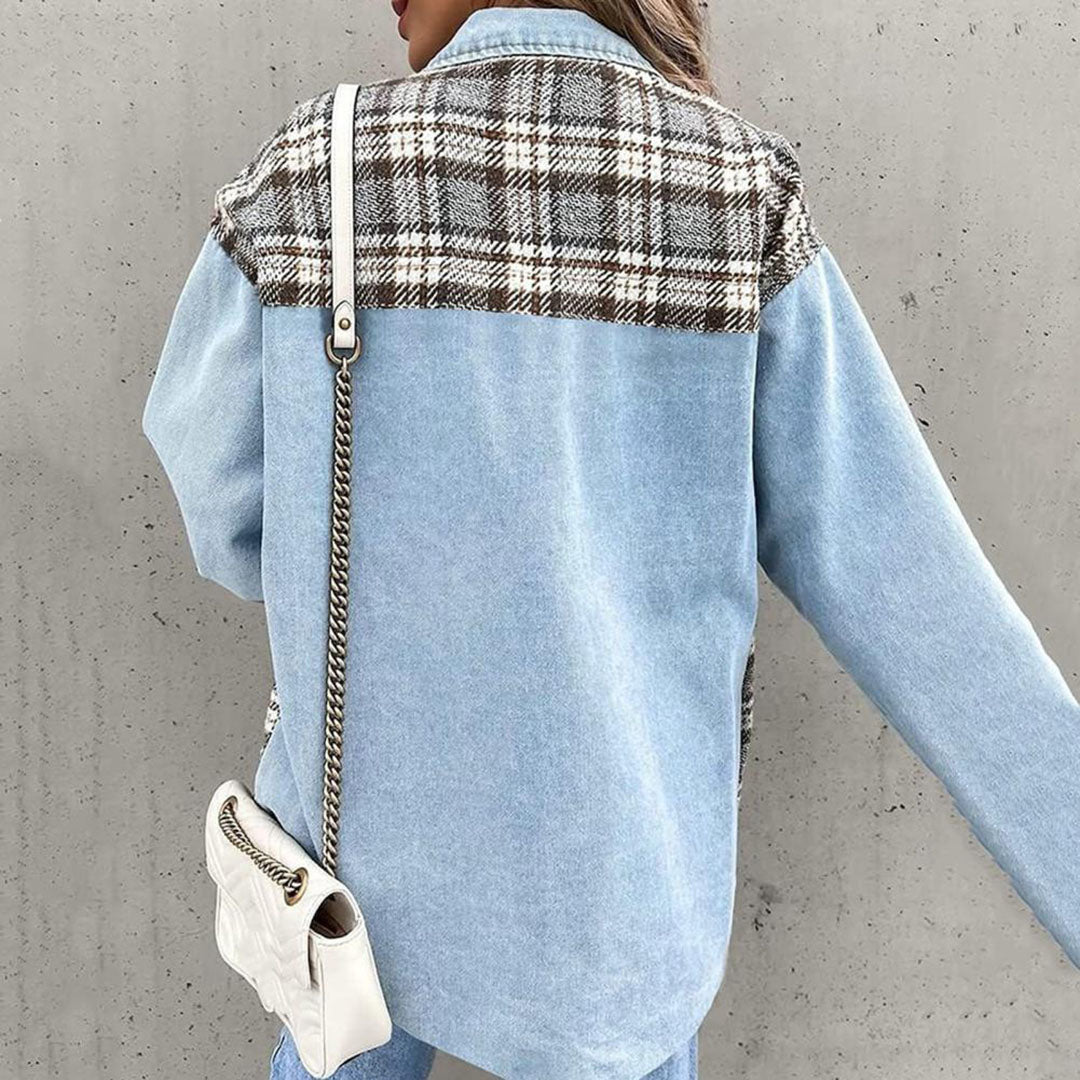 Chic Women’s Plaid Jacket with Classic Collar and Buttons