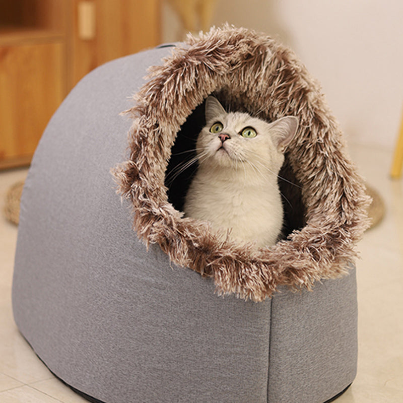 Cozy Winter Pet Cave Bed for Small Dogs and Cats