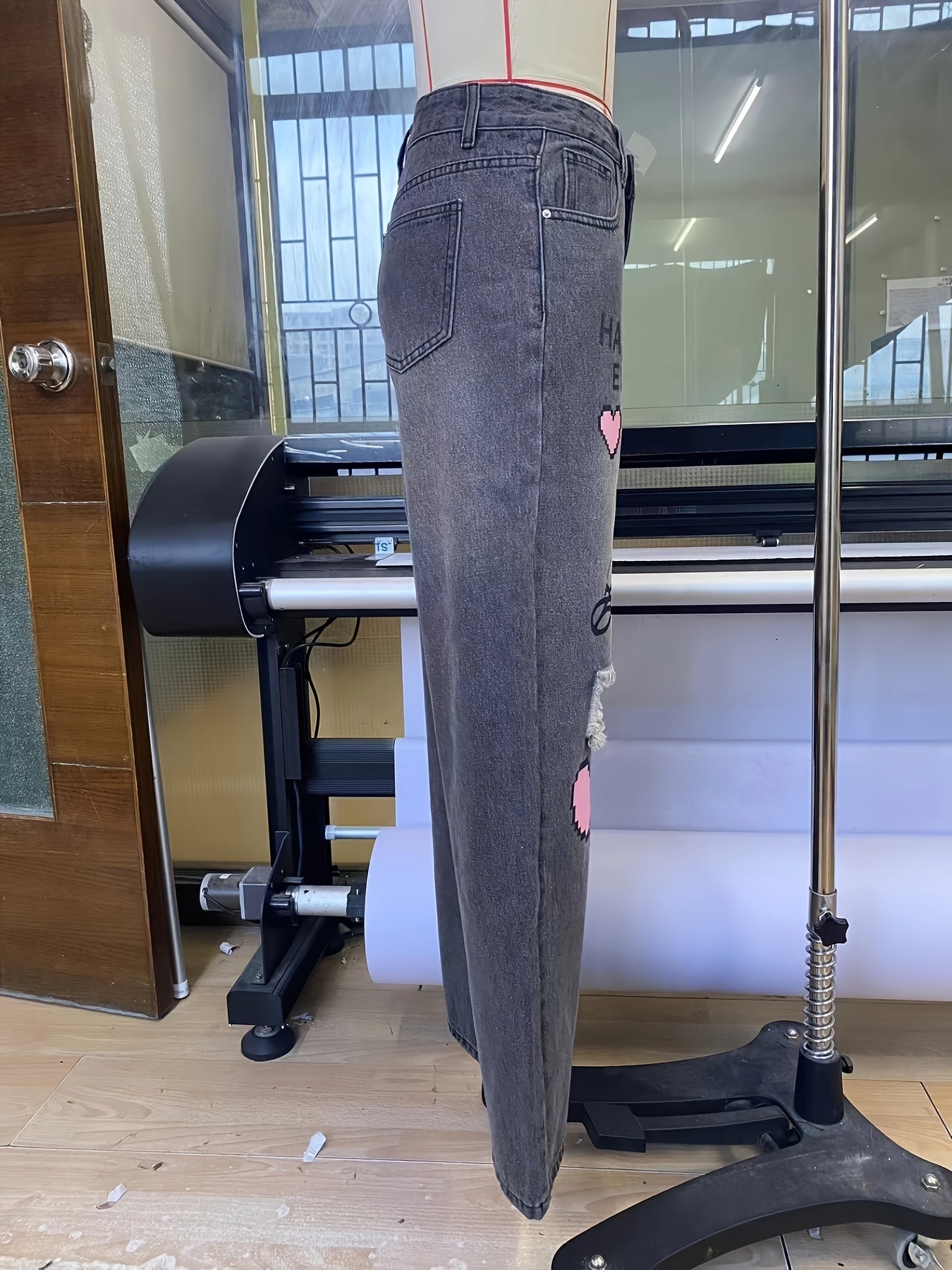 High-Waist Wide-Leg Denim Jeans with Bold Graphic Prints