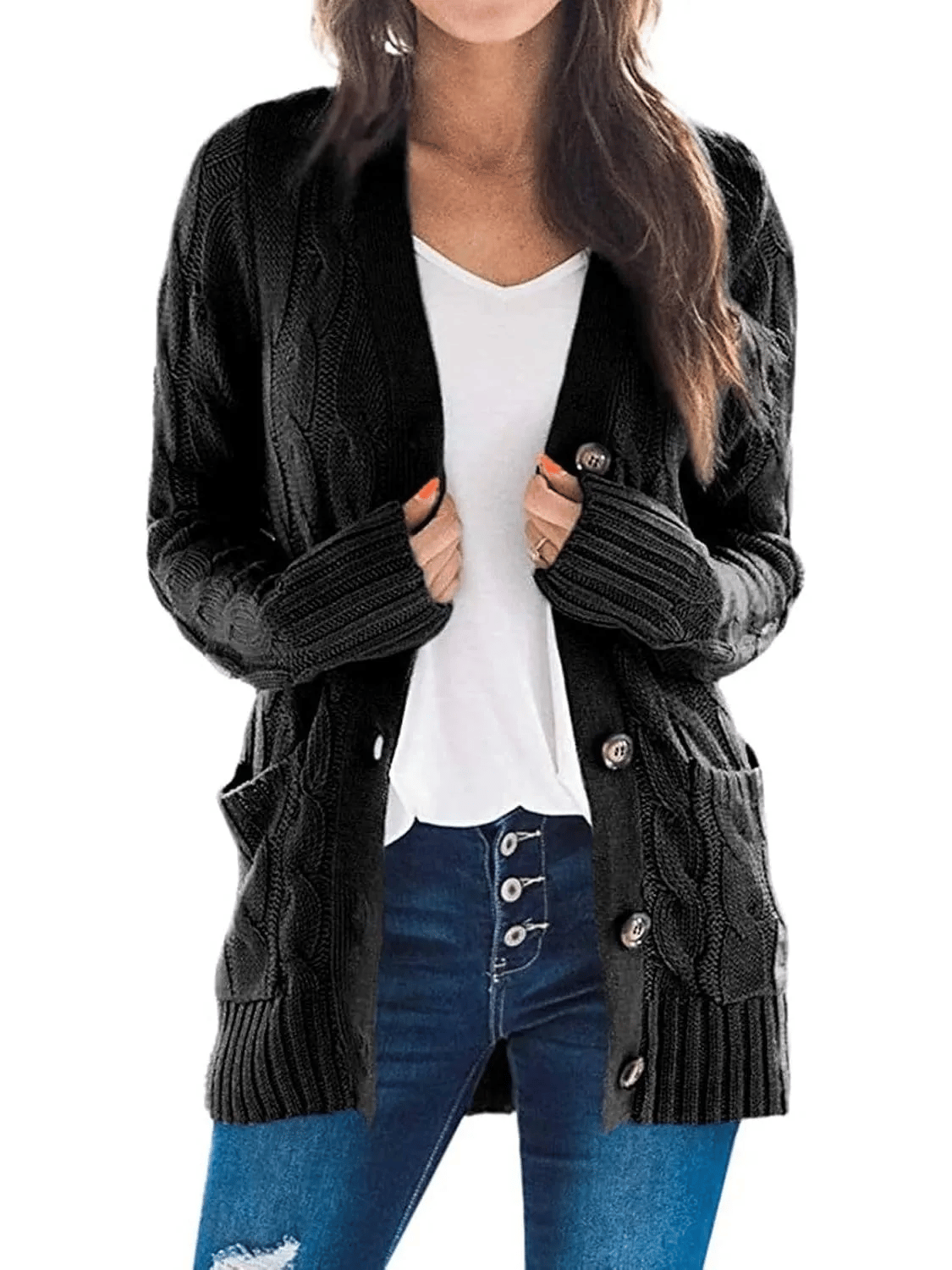 Cable Knit Open Front Cardigan