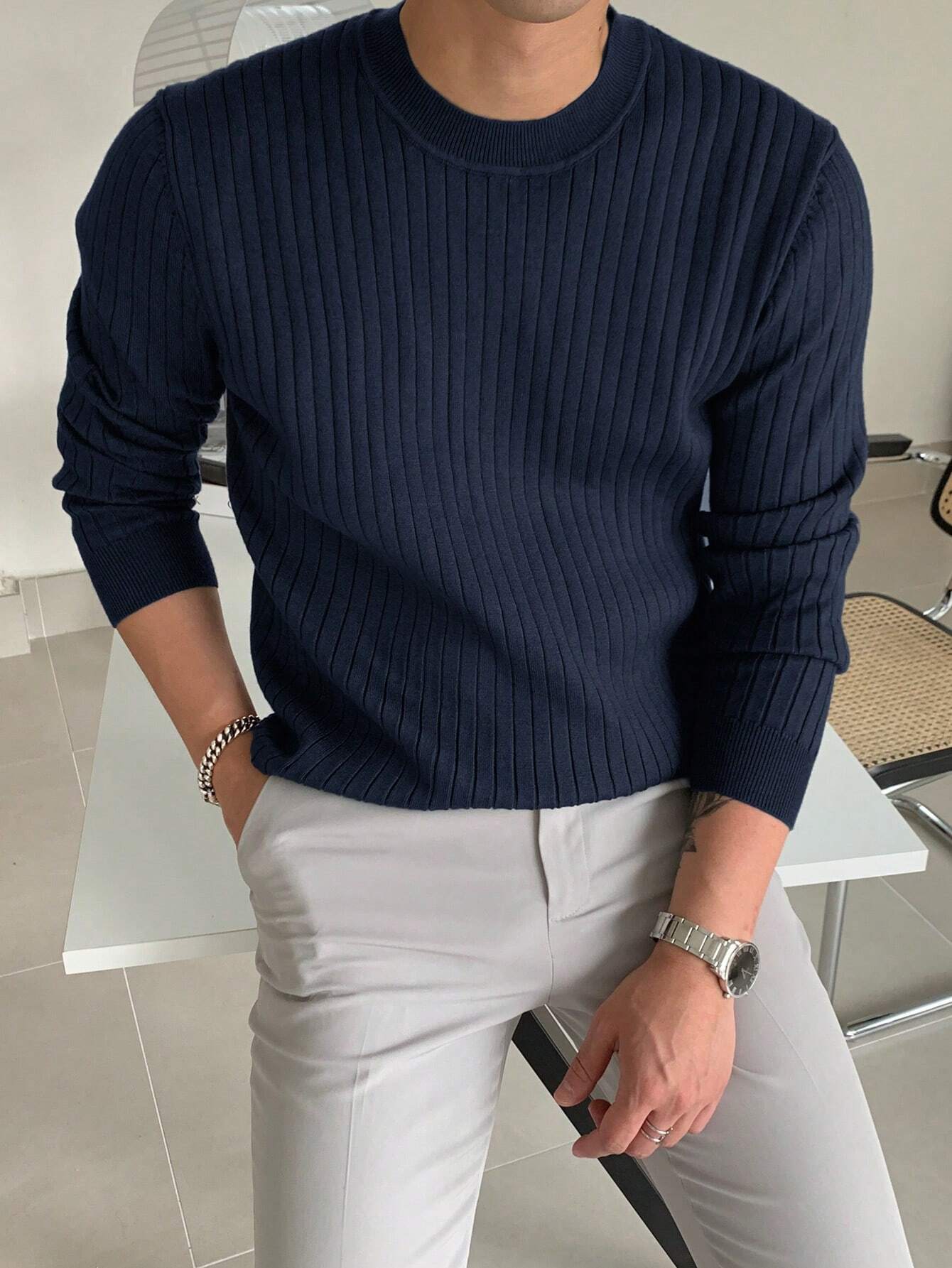 Cozy Knit Sweater for Men Soft Warm Casual Pullover