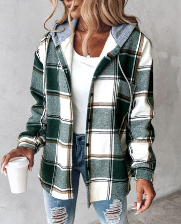 Cozy Plaid Drawstring Hoodie for Women