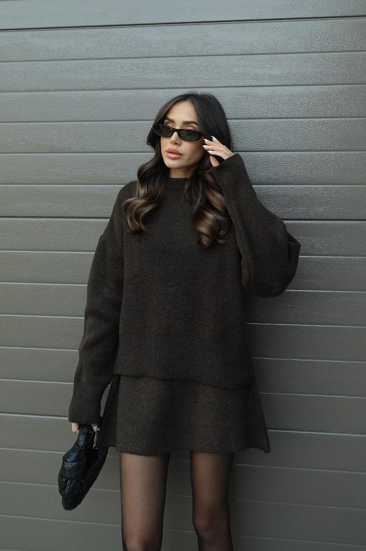 Chic Knit Sweater & Mini Skirt Set for Cozy Fall Style