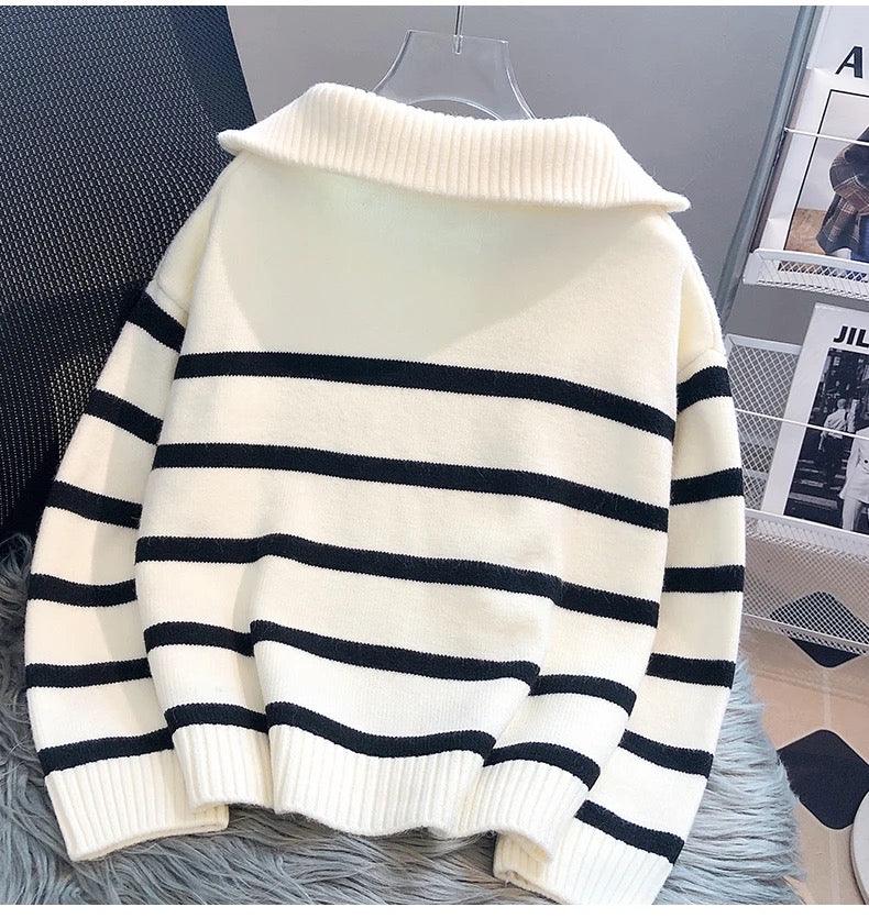 Striped Statement Sweater with Bold Color Blocks