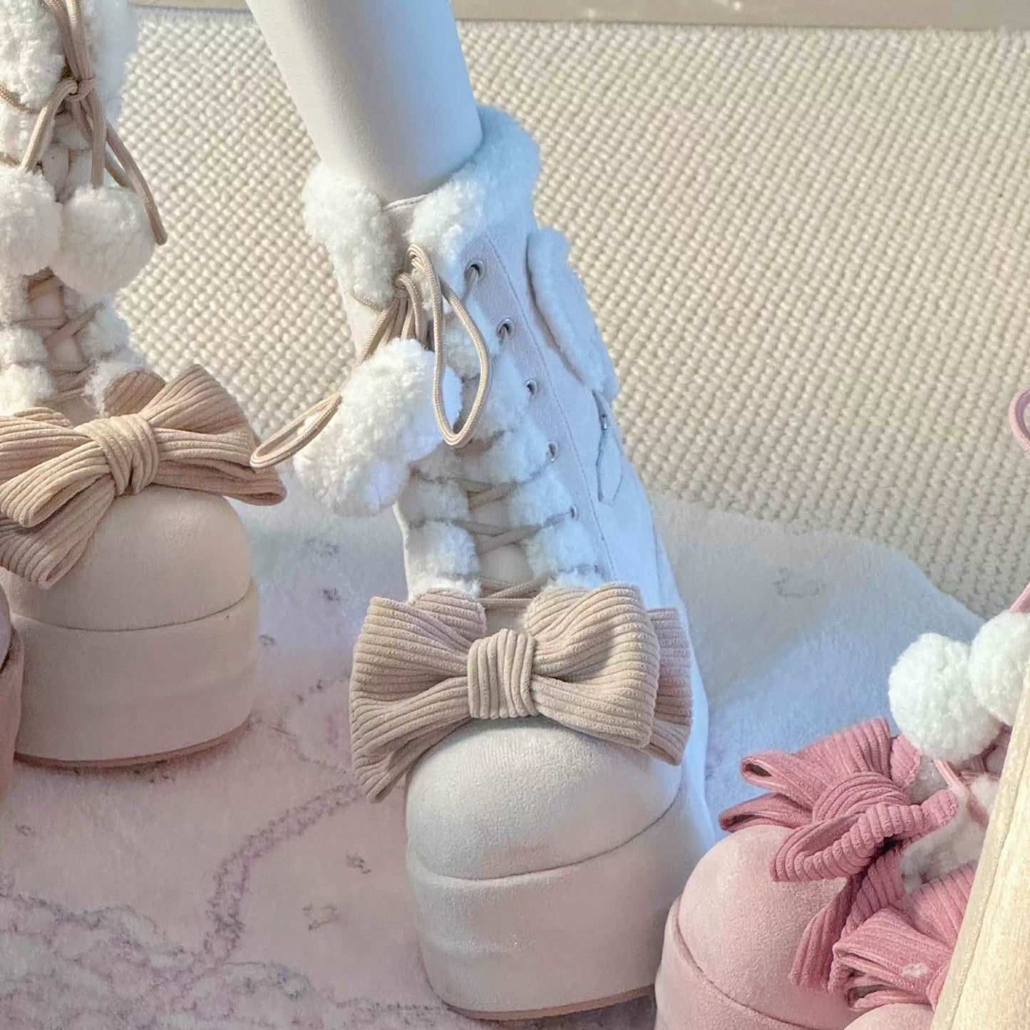 Cozy Winter Snow Boots in Pink and Cream