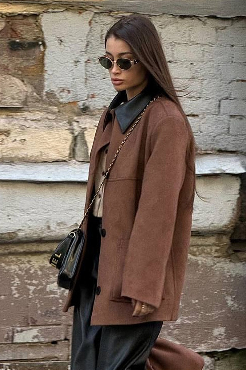 Retro Suede Collar Contrast Jacket